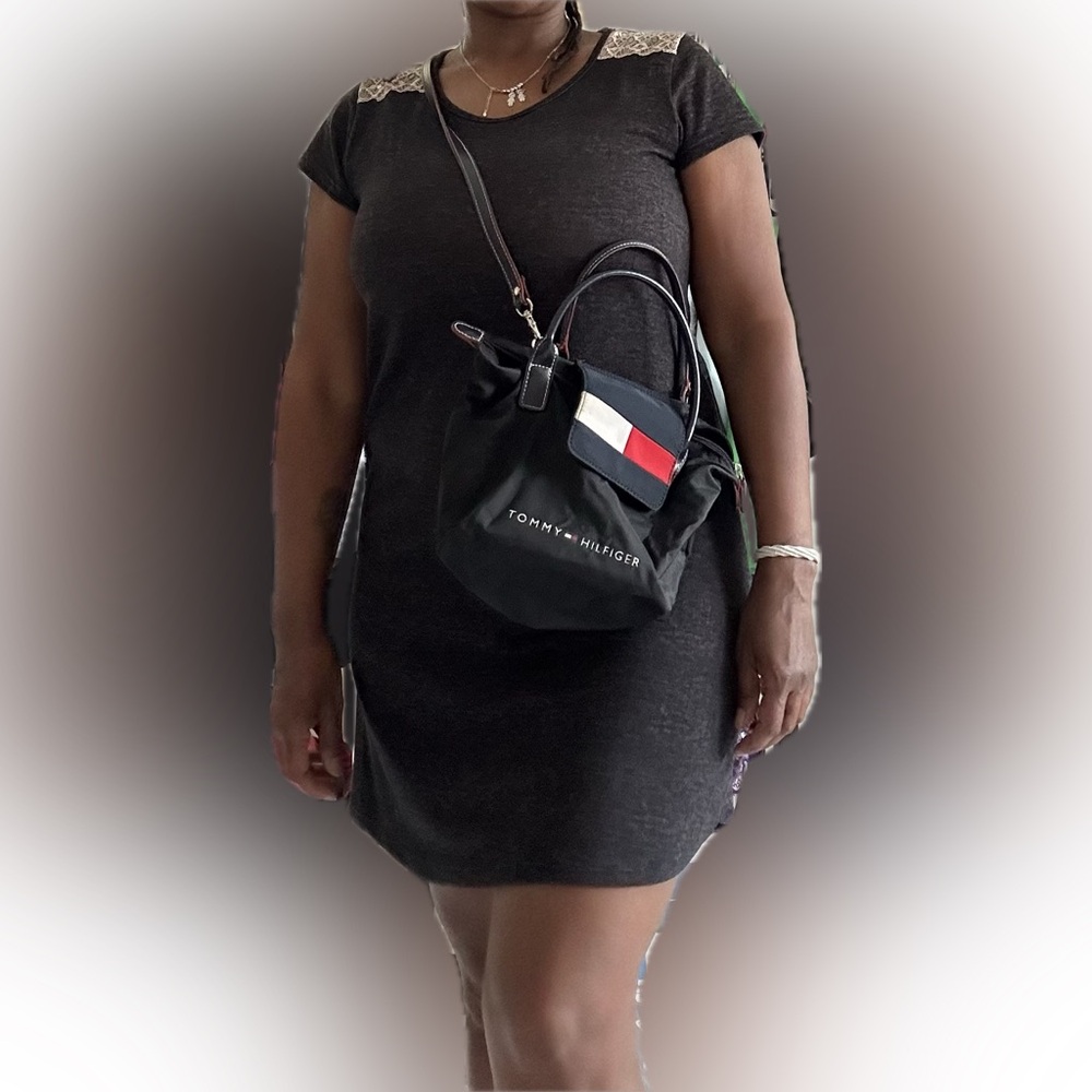 Iconic Tommy Hilfiger Mini Crossbody Tote with Handles Snap Flap Closure
